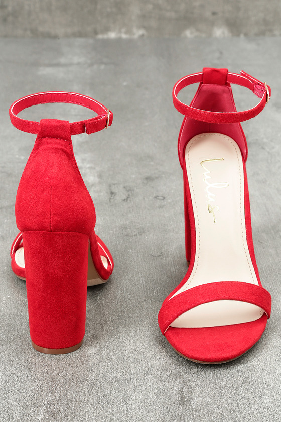 red suede pumps with ankle strap