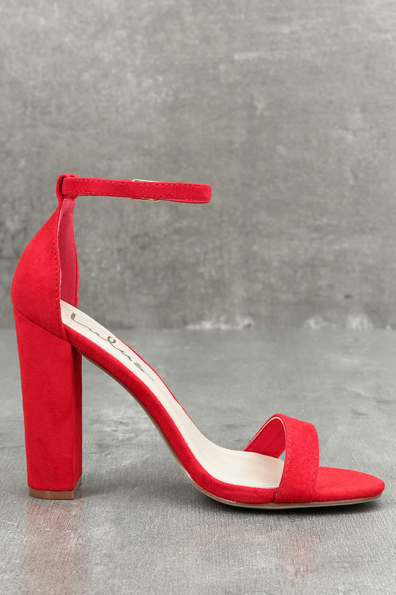 red suede pumps with ankle strap