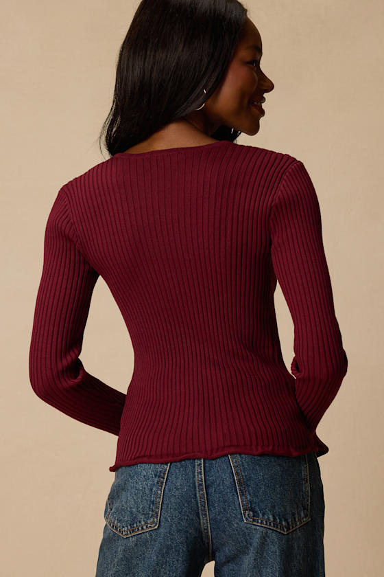 Pruett Burgundy Ribbed Knit Long Sleeve Top 2
