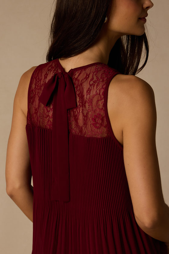 Eleanor Wine Red Lace Pleated Tank Top - thumbnail 4