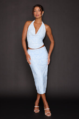 Lyta Light Blue Floral Jacquard Two-Piece Midi Dress 2