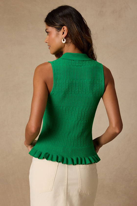 Sana Green Textured Sweater Knit Tank Top 2