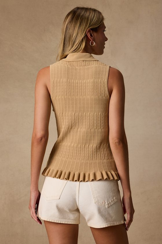 Sana Beige Textured Sweater Knit Tank Top 2