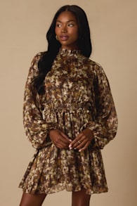 Andie Brown Multi Abstract Floral Mock Neck Mini Dress 1