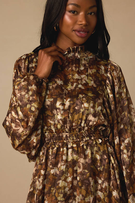 Andie Brown Multi Abstract Floral Mock Neck Mini Dress 2