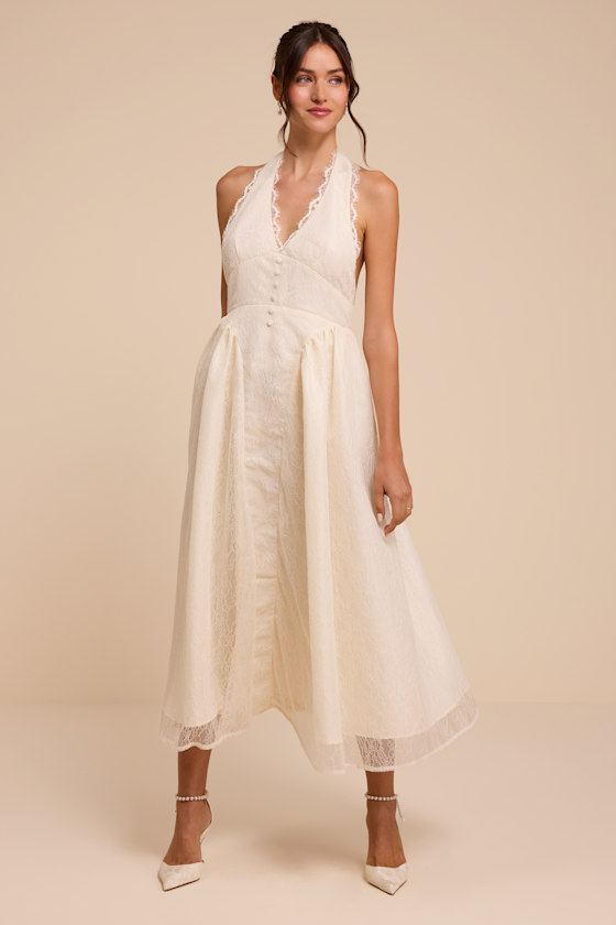 Finnley Ivory Lace Halter Midi Dress 1