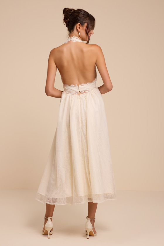 Finnley Ivory Lace Halter Midi Dress - thumbnail 3