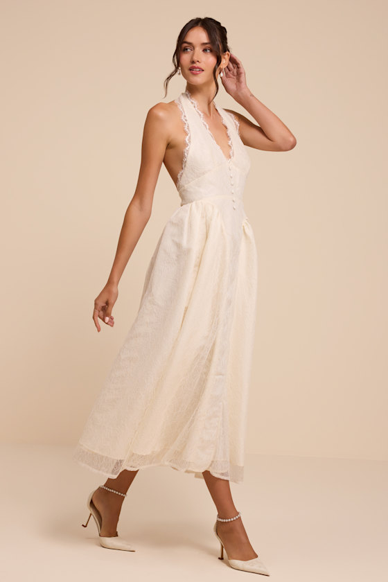 Finnley Ivory Lace Halter Midi Dress - thumbnail 4
