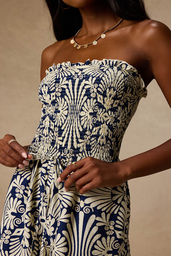 Indie Navy Boho Print Smocked Romper - thumbnail 4