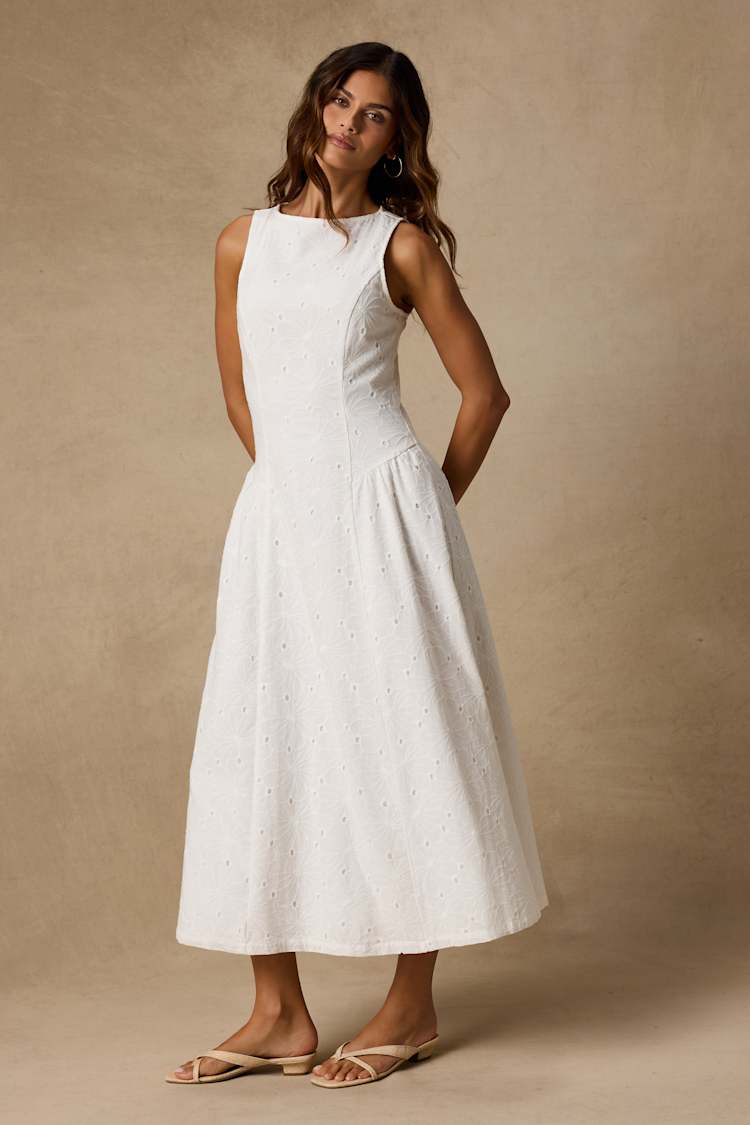 drop waist midi white dress Kyla White Drop Waist Midi Dress