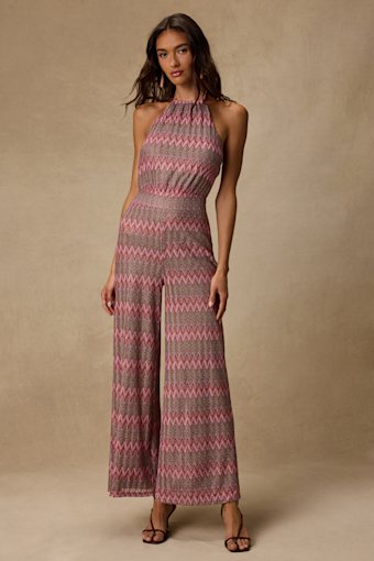 Shar Pink Multi Crochet Knit Backless Jumpsuit 1