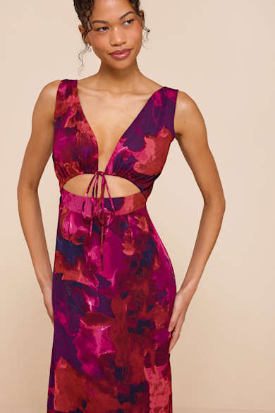 purple and red dress Floral Cotton Short Sleeve - Maxi Dresses Great for birthday parties Simple purple red satin long