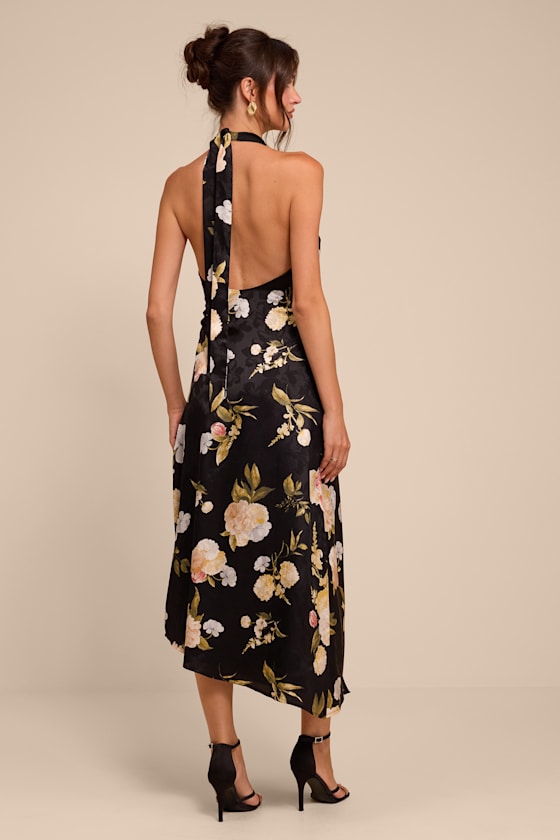 Celinda Black Multi Floral Satin Halter Midi Dress - thumbnail 3