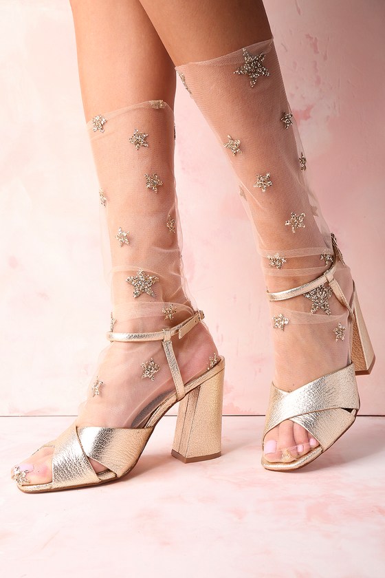 Lirika Matoshi Stars in Her Eyes - Gold Glitter Star Socks