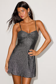 Isela Black Lurex Slip Mini Dress 1