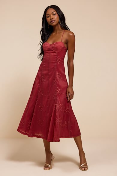 dark red midi dress ASOS Design Flutter Sleeve Satin in Designed for any upscale event Women's Melira Dark Red Midi
