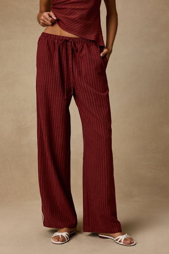 Ives Rust Red Pinstriped Drawstring Pants 2