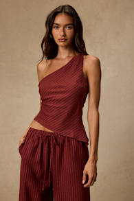 Ives Rust Red Pinstriped Asymmetrical Top 1