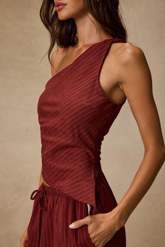 Ives Rust Red Pinstriped Asymmetrical Top 2