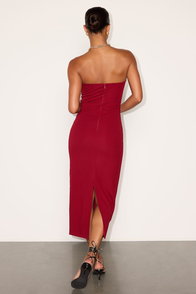 Burgundy Crepe Knit Dress - Plunging V-Neck Dress - Red Dress