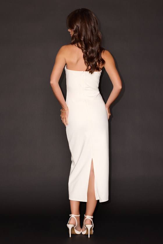 Iniko White Strapless Bodycon Midi Dress - thumbnail 3