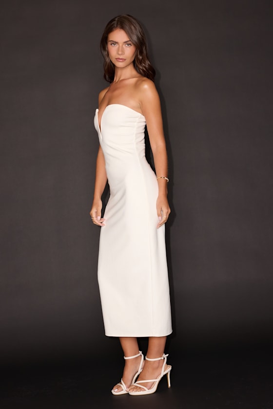 Iniko White Strapless Bodycon Midi Dress - thumbnail 4