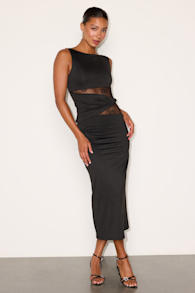 Klea Black Lace Cutout Column Midi Dress 1