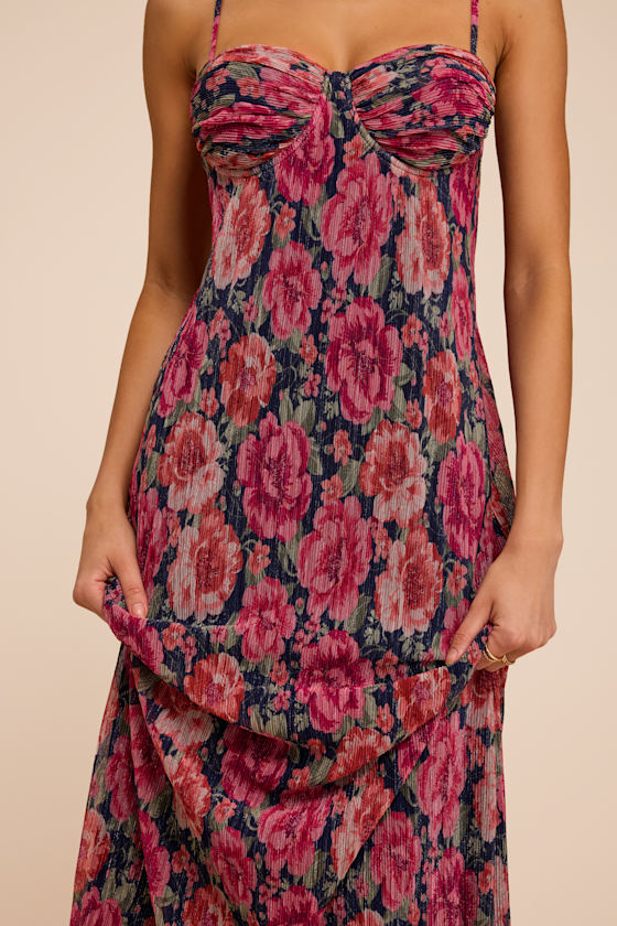 Kendlyn Navy Multi Floral Plisse Maxi Dress 2
