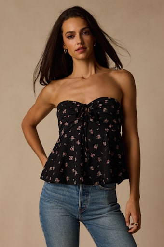 Rinna Black Floral Strapless Peplum Top 1
