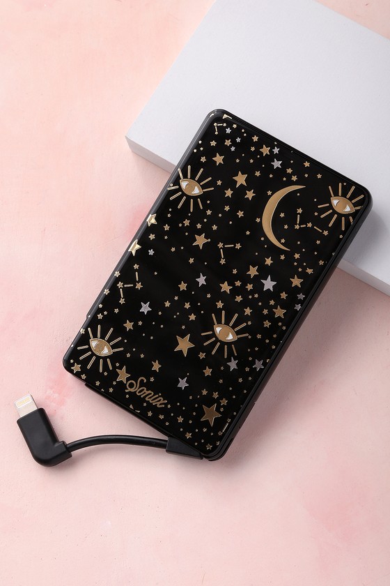 Cosmic Black Star Print Pick Me Up Portable Charger