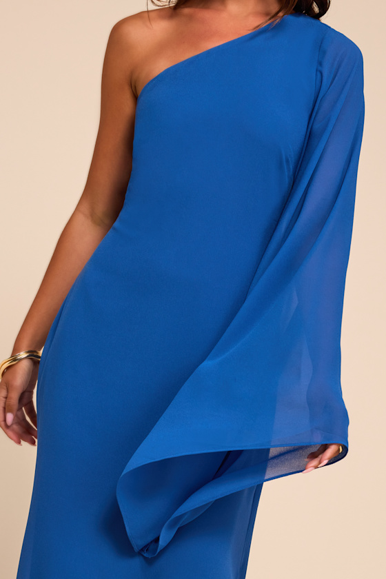 Elizabeth Blue One-Shoulder Bell Sleeve Maxi Dress 2