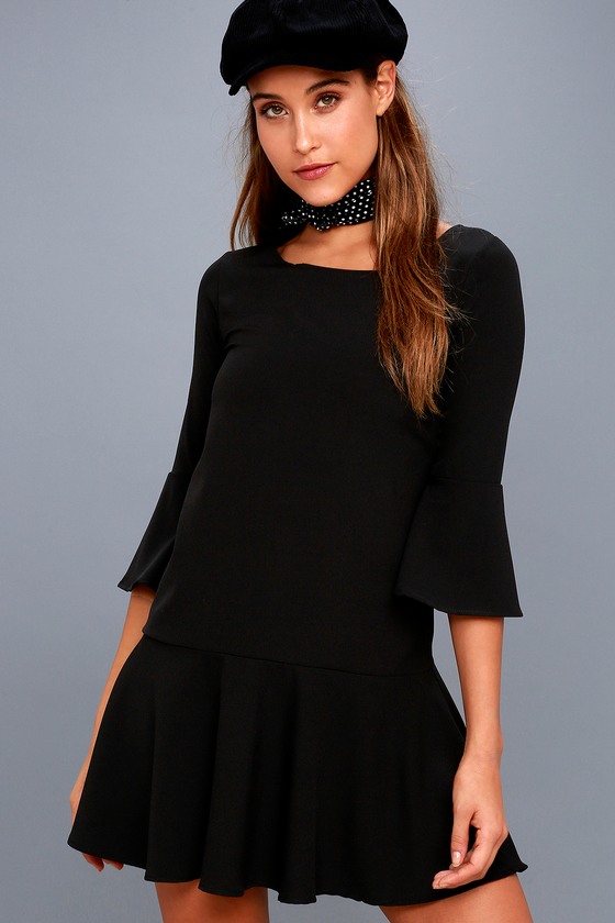 PPLA Oliver Dress - Black Dress - Flounce Sleeve Dress - Lulus