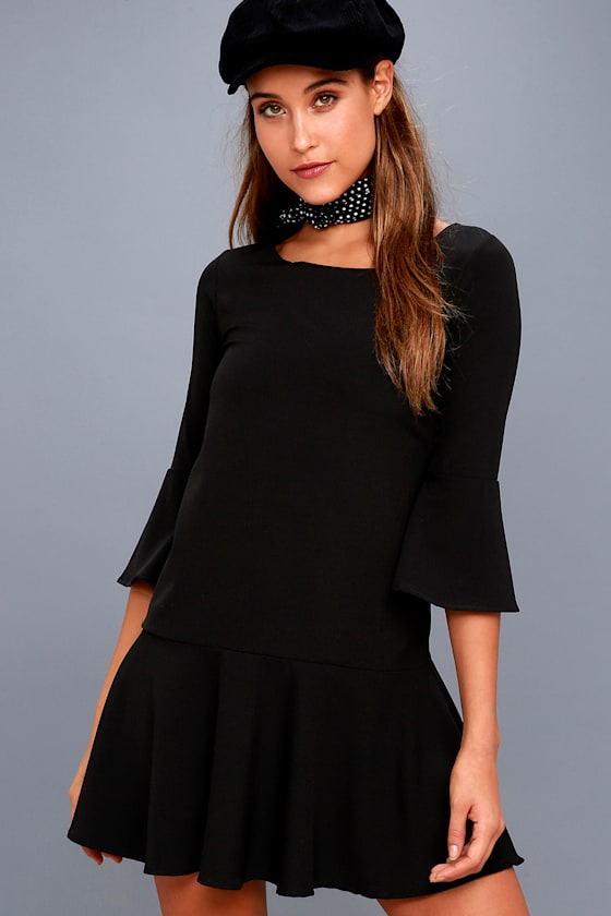 Oliver Black Flounce Sleeve Dress 1