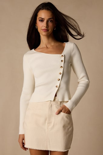 Modern Status Ivory Asymmetrical Button-Front Sweater Top 1