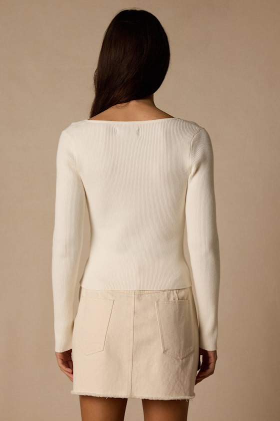 Modern Status Ivory Asymmetrical Button-Front Sweater Top 2