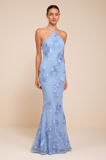 Celyna Light Blue Mesh Floral Applique Maxi Dress 1