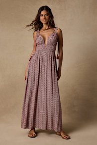 Field Day Wine Red Print Tie-Strap Maxi Dress 1
