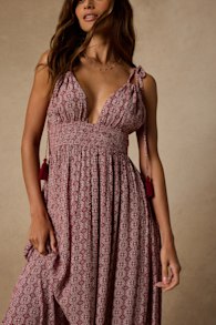 Field Day Wine Red Print Tie-Strap Maxi Dress 2