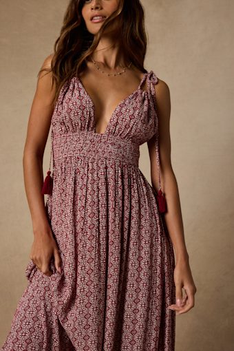Field Day Wine Red Print Tie-Strap Maxi Dress 2