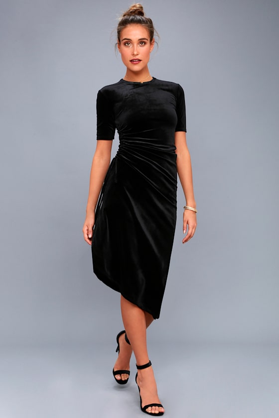 Chic Black Dress Velvet Dress Midi Dress Lulus