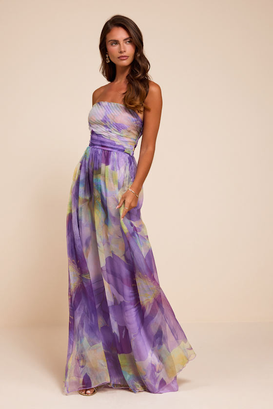 Galilea Purple Multi Floral Strapless Maxi Dress 1