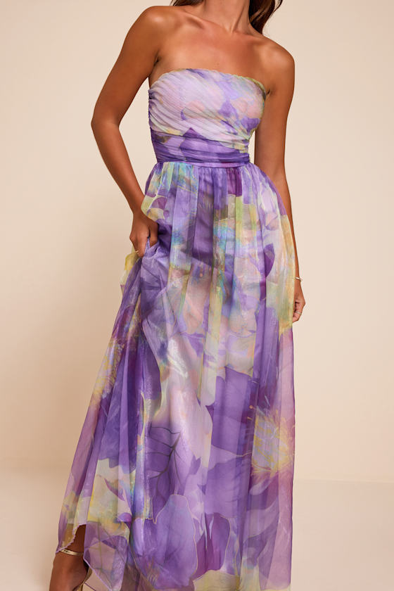 Galilea Purple Multi Floral Strapless Maxi Dress 2