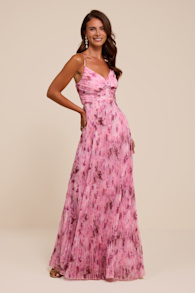 Whitley Light Pink Floral Pleated Sleeveless Maxi Dress 1