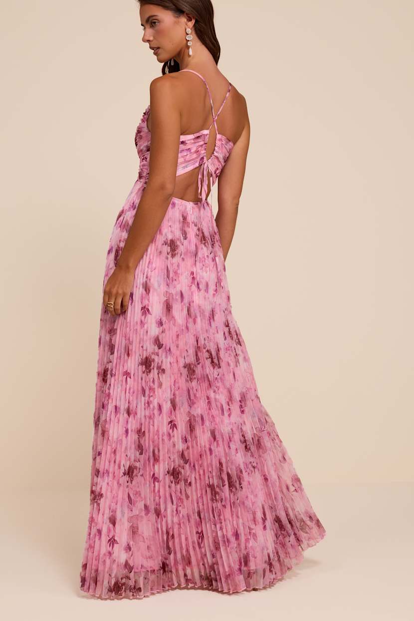 Lulus | Light Pink Floral Pleated Sleeveless Maxi Dress | Womens | X-Small (Available in L)
