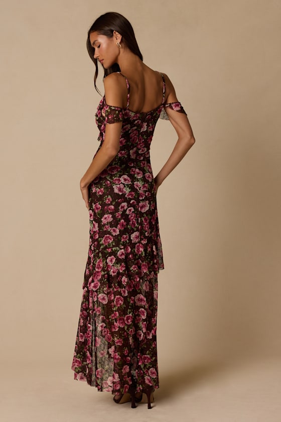 Lisbette Brown Floral Ruffled Mesh Dress - thumbnail 3