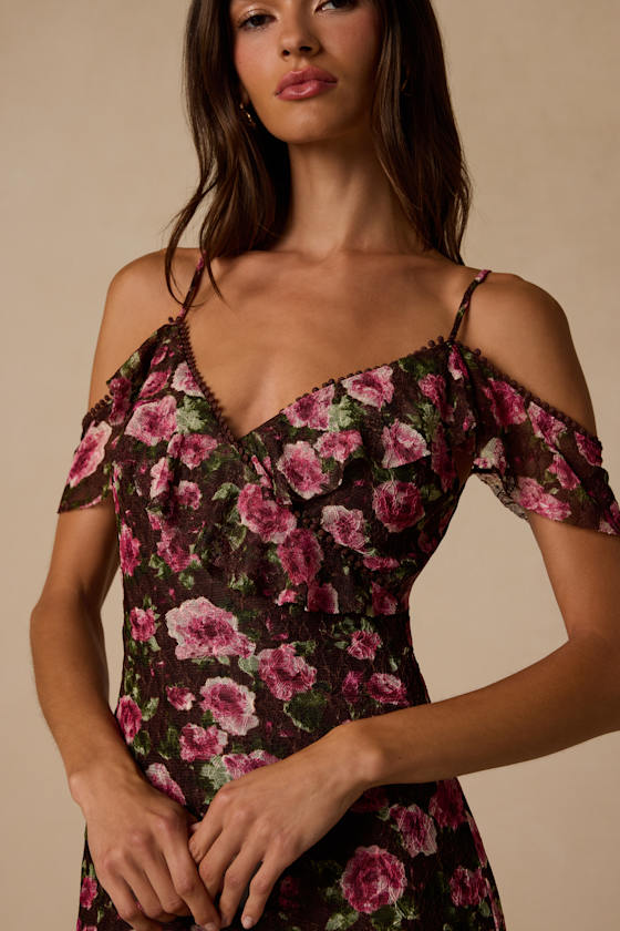 Lisbette Brown Floral Ruffled Mesh Dress - thumbnail 5