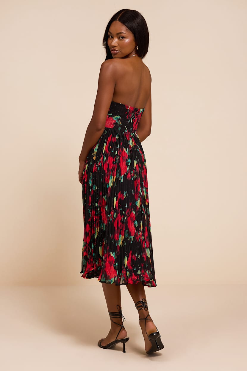 black and red strapless dress Black and Red Floral Tulle Long Strapless Formal Sweet 16 Dress B647   BlingDress