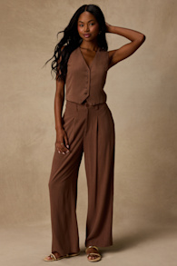 Suits You Perfectly Brown Linen Wide-Leg Pants 1