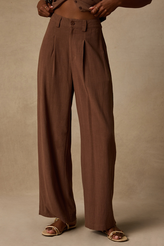 Suits You Perfectly Brown Linen Wide-Leg Pants 2