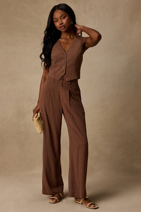 Suits You Perfectly Brown Linen Vest 2